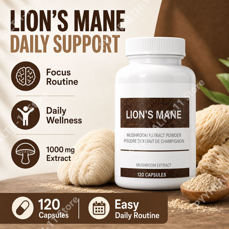 Lion Mane Mushroom - ライオンズメーンマッシュルームカプセルサプリメント、ベータグルカン配合、集中力と精神明晰度をサポート、毎日の健康維持フォーミュラ、120カプセル入り