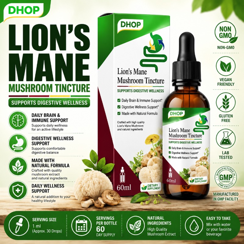 Lion Mane Mushroom - ライオンズメーンマッシュルームチンキ液 ヴィーガン 非遺伝子組み換え キノコエキス 脳と消化器の健康サポートサプリメント 60ml