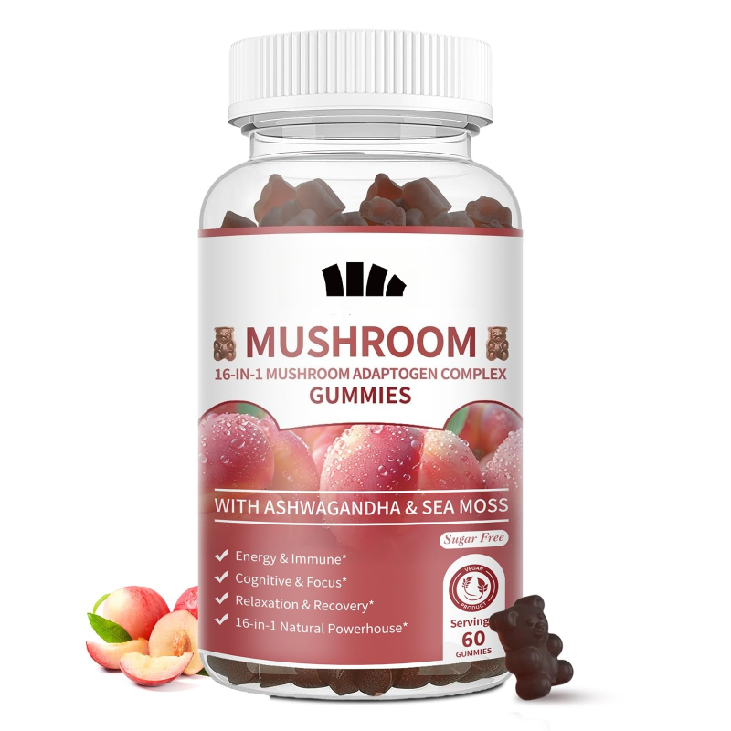 Lion Mane Mushroom - 免疫サポートのためのライオンのたてがみ、冬虫夏草、霊芝、チャジア、ターキーテールエキスを配合したキノコグミ2500mg