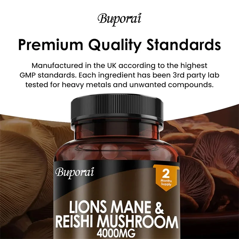 ライオンズ メイン＆レイシ マッシュルーム 4000mg - - Lion Mane Mushroom のレビューと価格