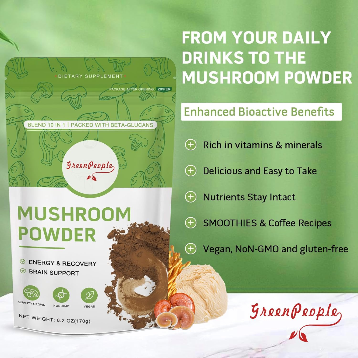 グリーンピープル 10in1 マッシュルーム ライオンズメイ - Lion Mane Mushroom のレビューと価格