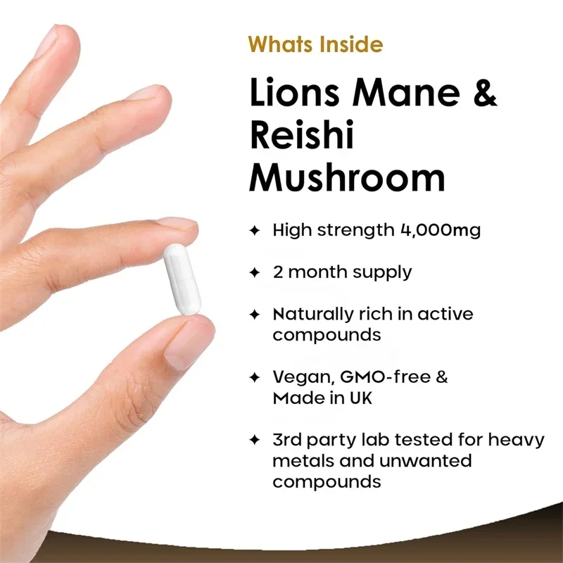 ライオンズメーン＆レイシキノコ 4000mg - 気分改善、 - Lion Mane Mushroom のレビューと価格